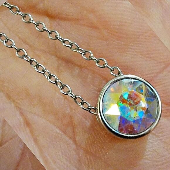 Touchstone Crystal Aurore Boreale Ice Necklace 1239N Silver Rhodium Plated - Picture 2 of 5